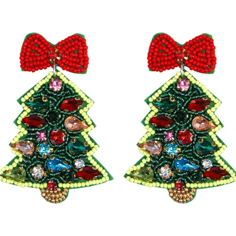 JEWELED CHRISTMAS TREE EARRINGS